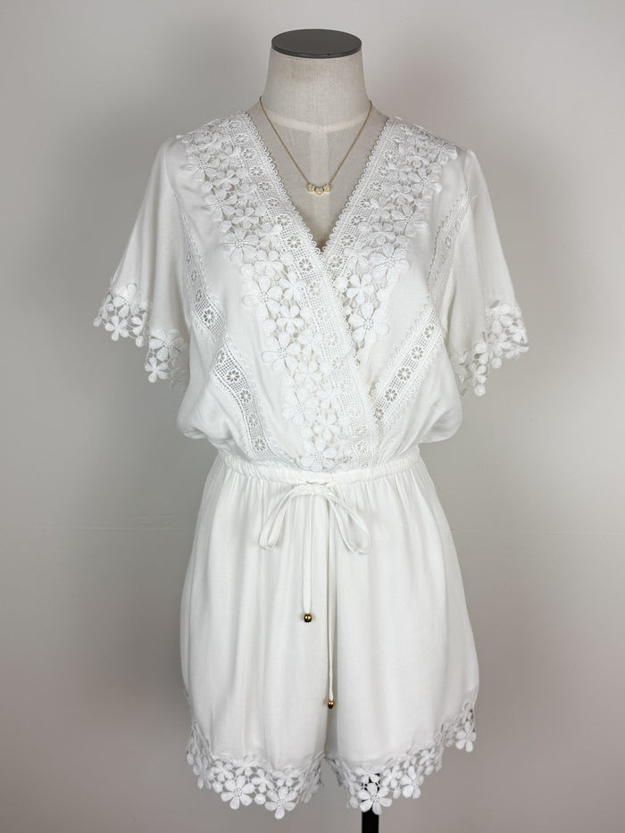 Bailey Lace Trimmed Romper in Ivory
