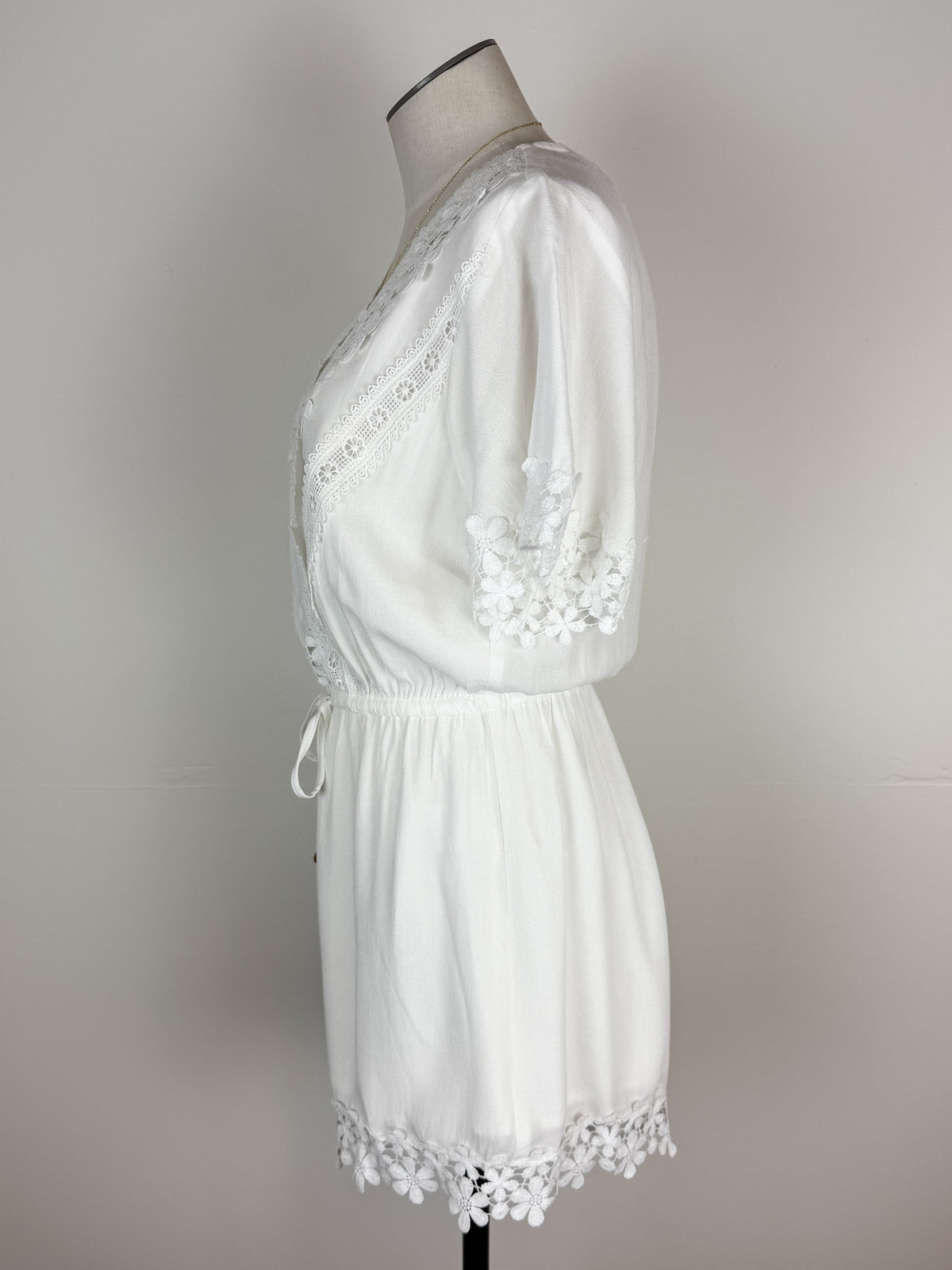 Bailey Lace Trimmed Romper in Ivory