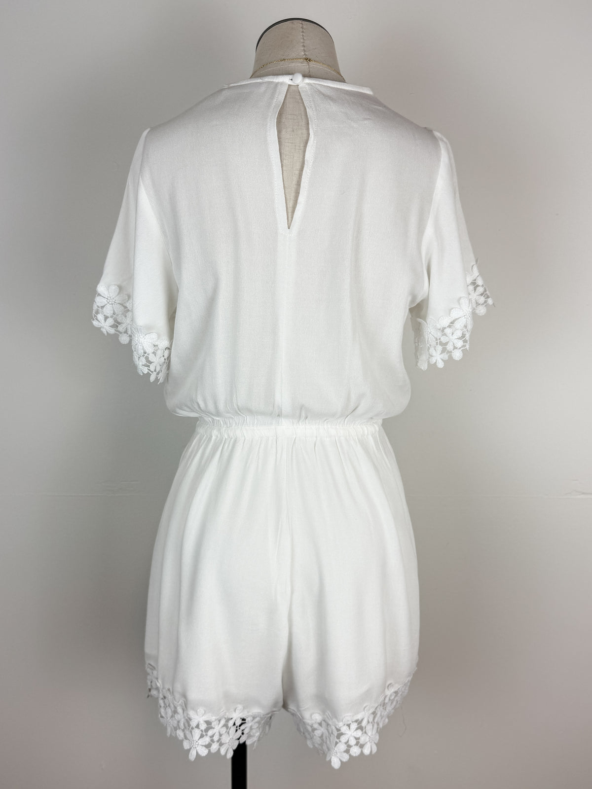 Bailey Lace Trimmed Romper in Ivory