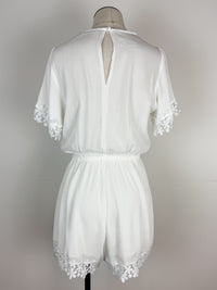 Bailey Lace Trimmed Romper in Ivory