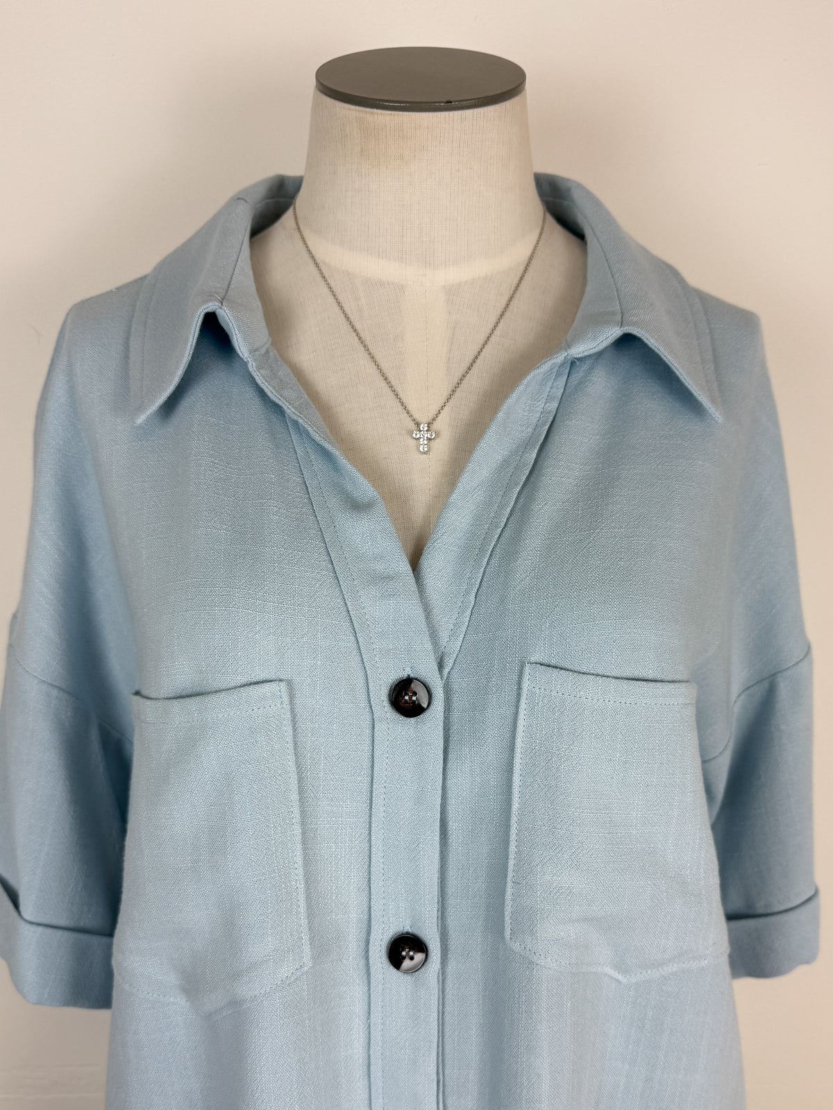 Lila Button Up Blouse in Light Blue