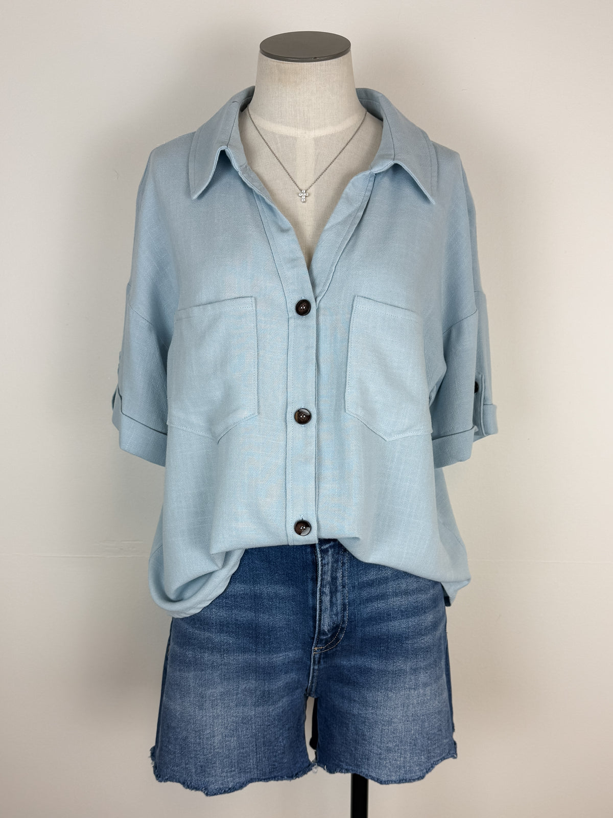 Lila Button Up Blouse in Light Blue