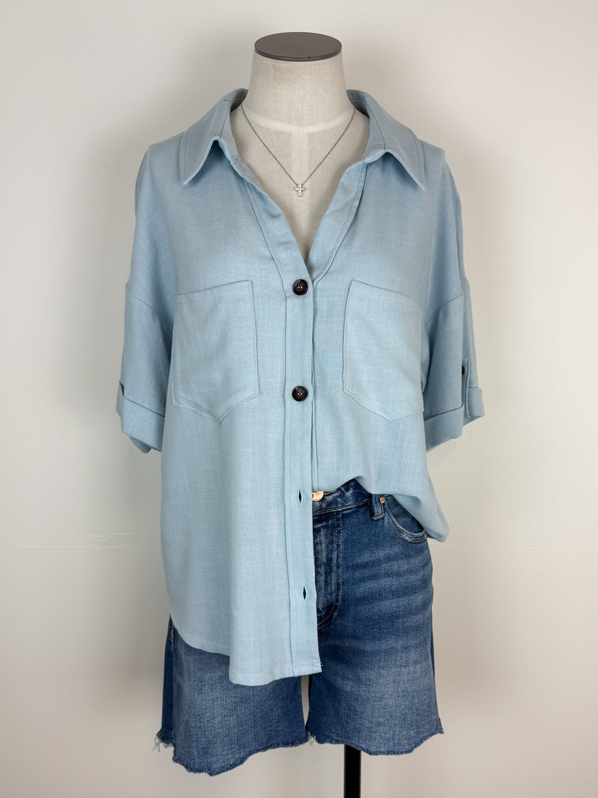 Lila Button Up Blouse in Light Blue