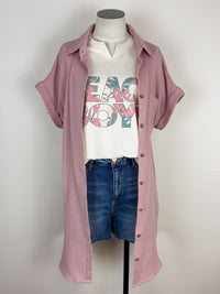 Gemma Button Up Shirt Dress in Dusty Pink
