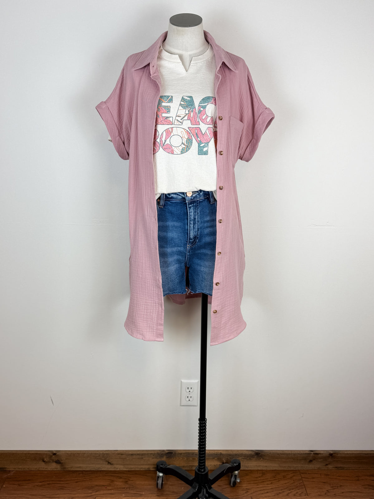 Gemma Button Up Shirt Dress in Dusty Pink
