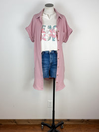 Gemma Button Up Shirt Dress in Dusty Pink