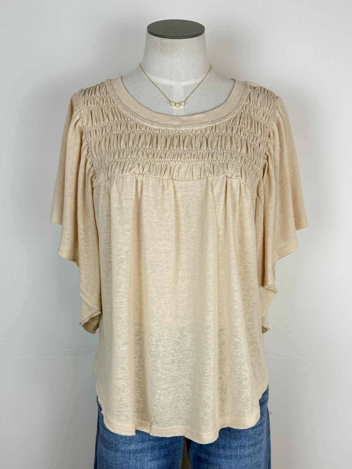 Sara Smocked Blouse in Oatmeal