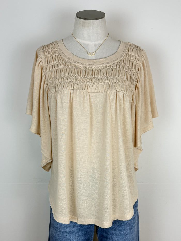 Sara Smocked Blouse in Oatmeal