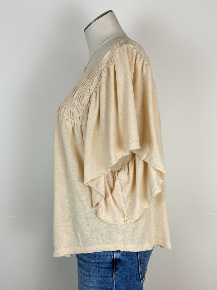 Sara Smocked Blouse in Oatmeal