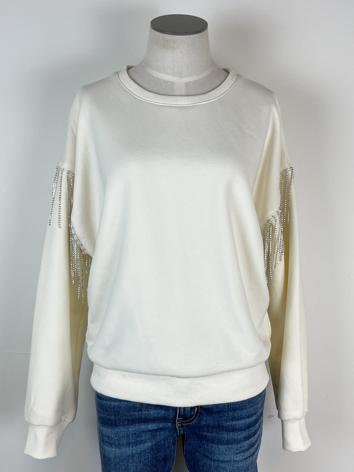Nyla Rhinestone Crew Neck in Cream