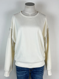Nyla Rhinestone Crew Neck in Cream