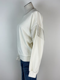 Nyla Rhinestone Crew Neck in Cream