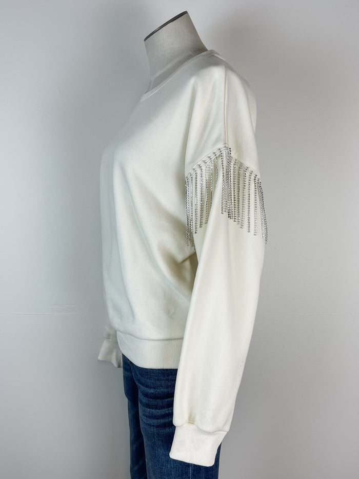 Nyla Rhinestone Crew Neck in Cream