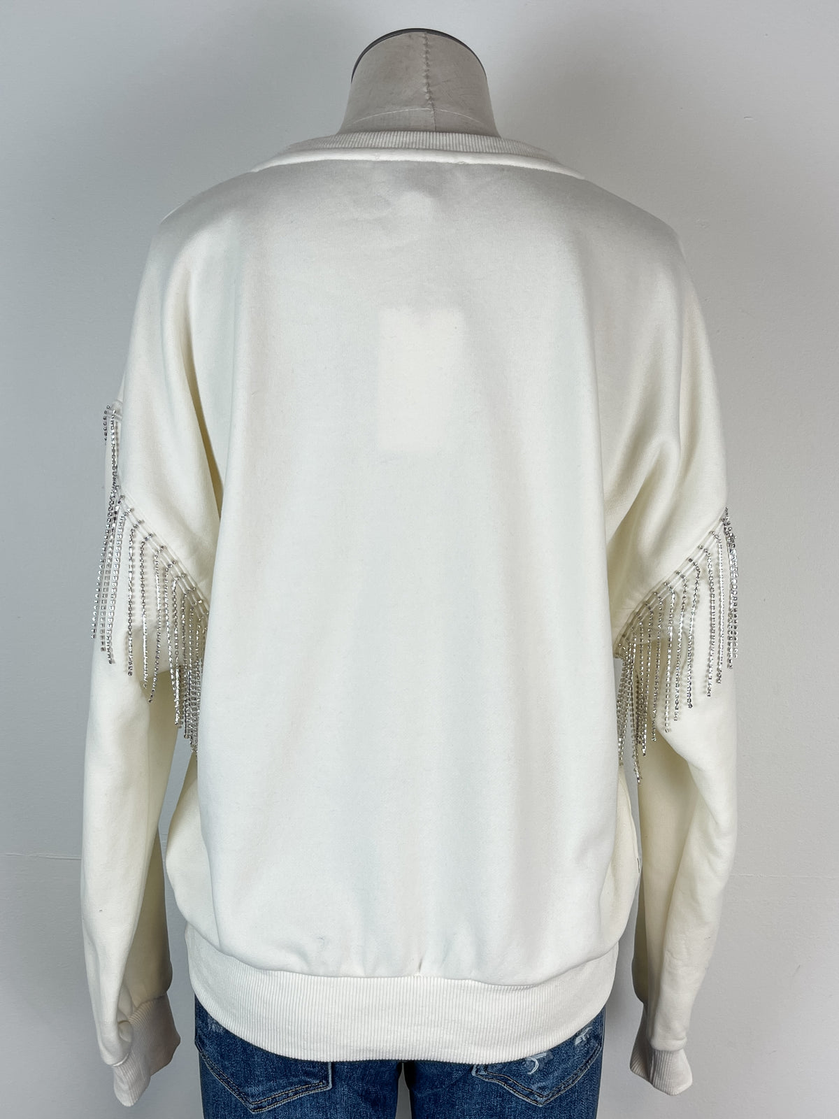 Nyla Rhinestone Crew Neck in Cream