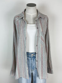 Striped Button Up in Light Grey