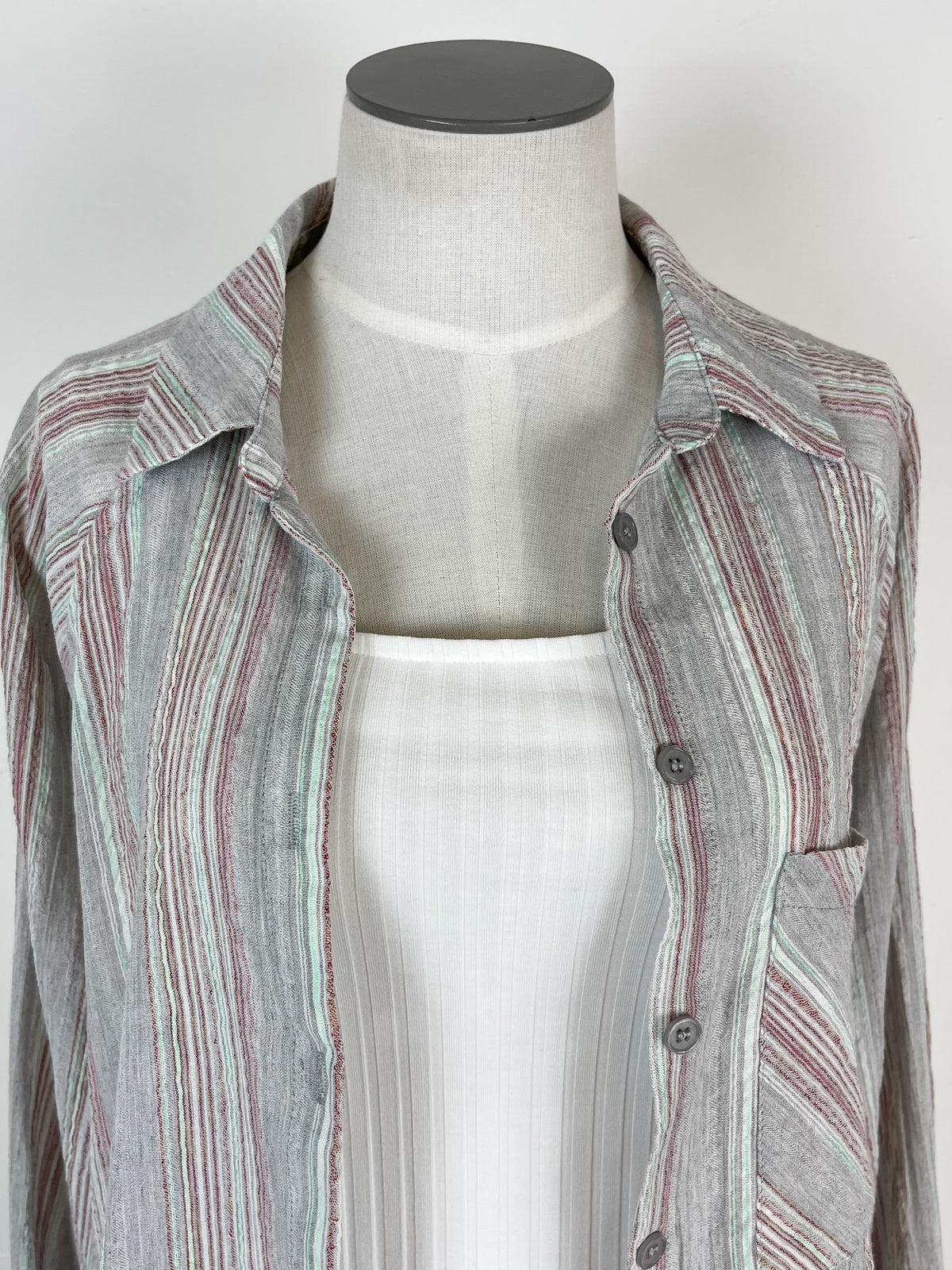 Striped Button Up in Light Grey
