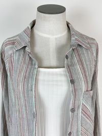 Striped Button Up in Light Grey