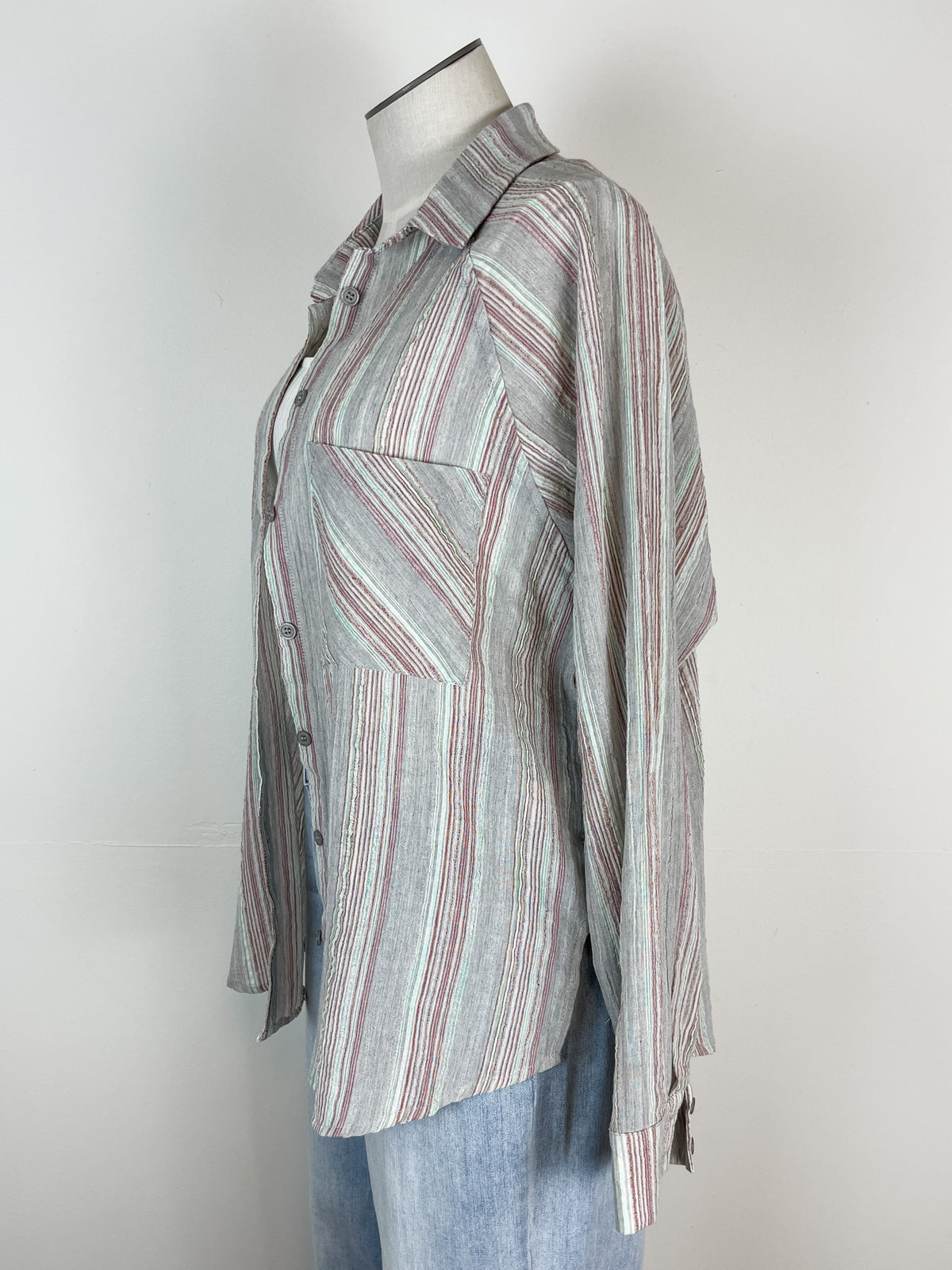 Striped Button Up in Light Grey