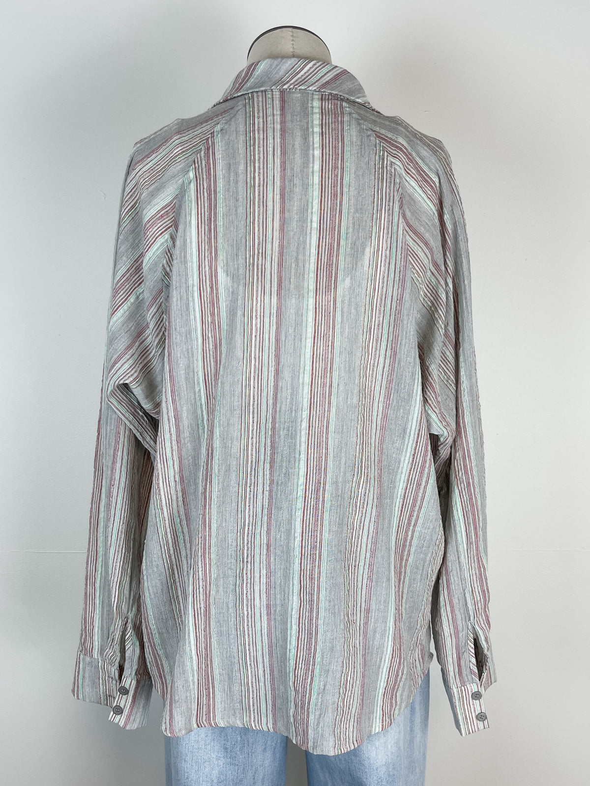 Striped Button Up in Light Grey