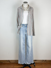 Striped Button Up in Light Grey