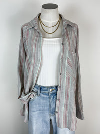 Striped Button Up in Light Grey