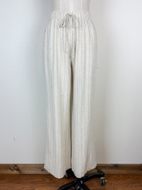 Maya Pinstripe Wide Leg Linen Pant in Oatmeal