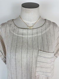 Maya Pinstripe Back Button Top in Oatmeal