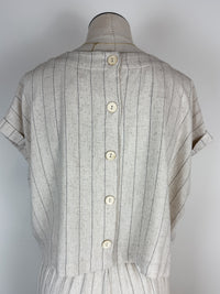 Maya Pinstripe Back Button Top in Oatmeal