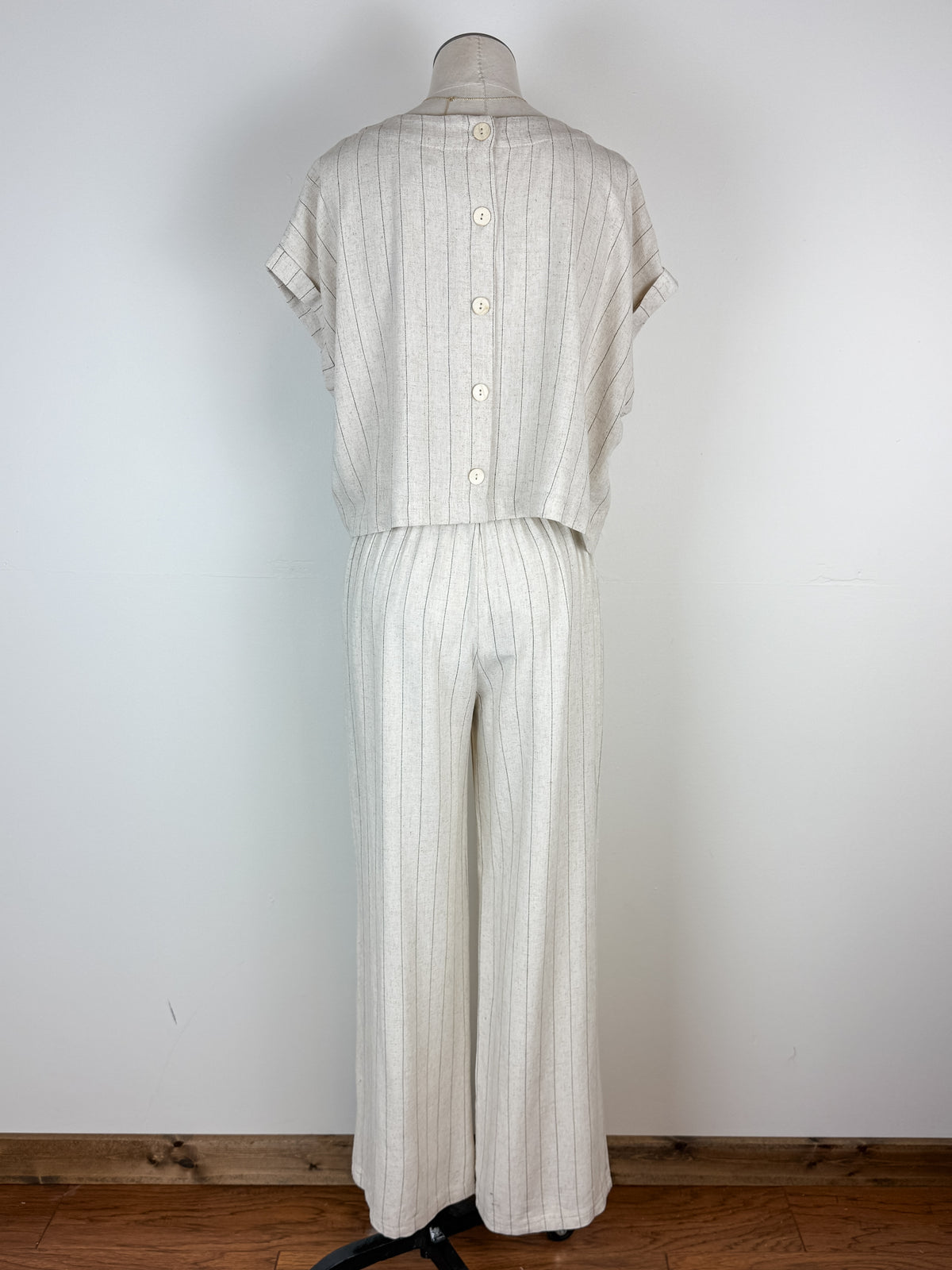 Maya Pinstripe Wide Leg Linen Pant in Oatmeal