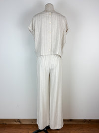 Maya Pinstripe Wide Leg Linen Pant in Oatmeal