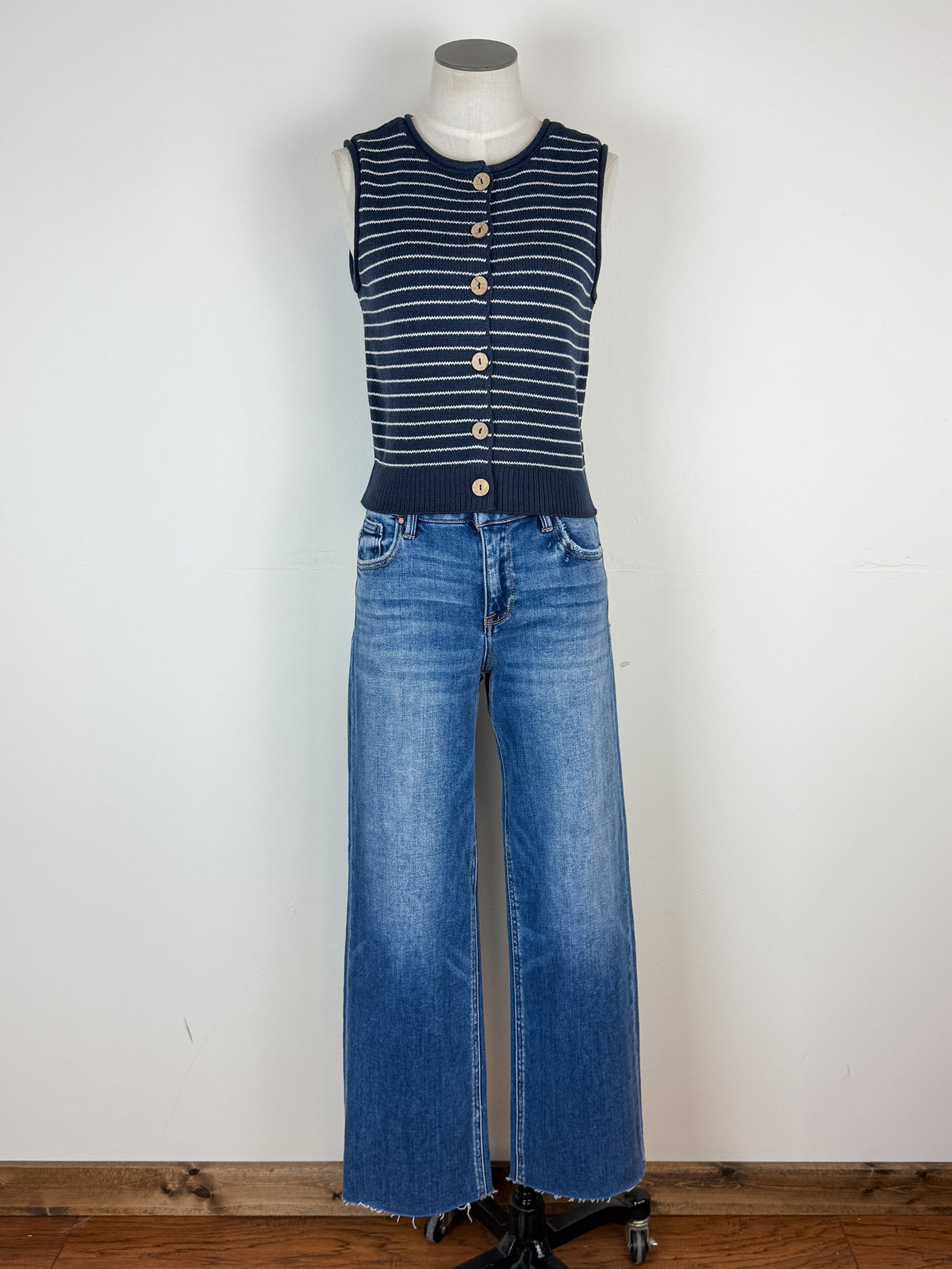 Kinsley Striped Knit Vest in Navy