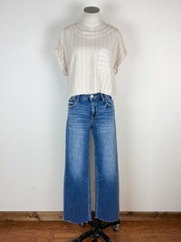 Maya Pinstripe Back Button Top in Oatmeal
