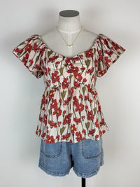 Morgan Ruffle Sleeve Floral Top in Natural/Poppy