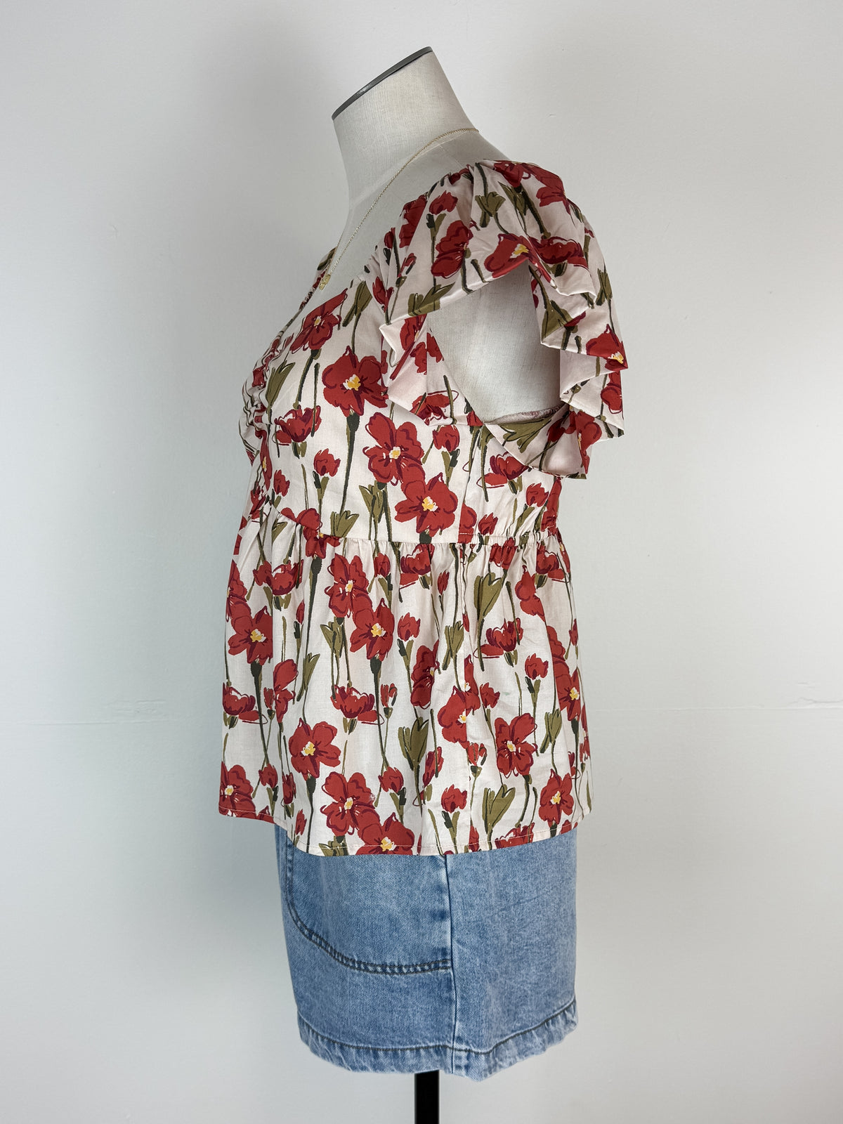 Morgan Ruffle Sleeve Floral Top in Natural/Poppy