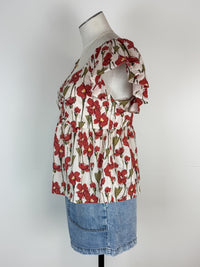 Morgan Ruffle Sleeve Floral Top in Natural/Poppy