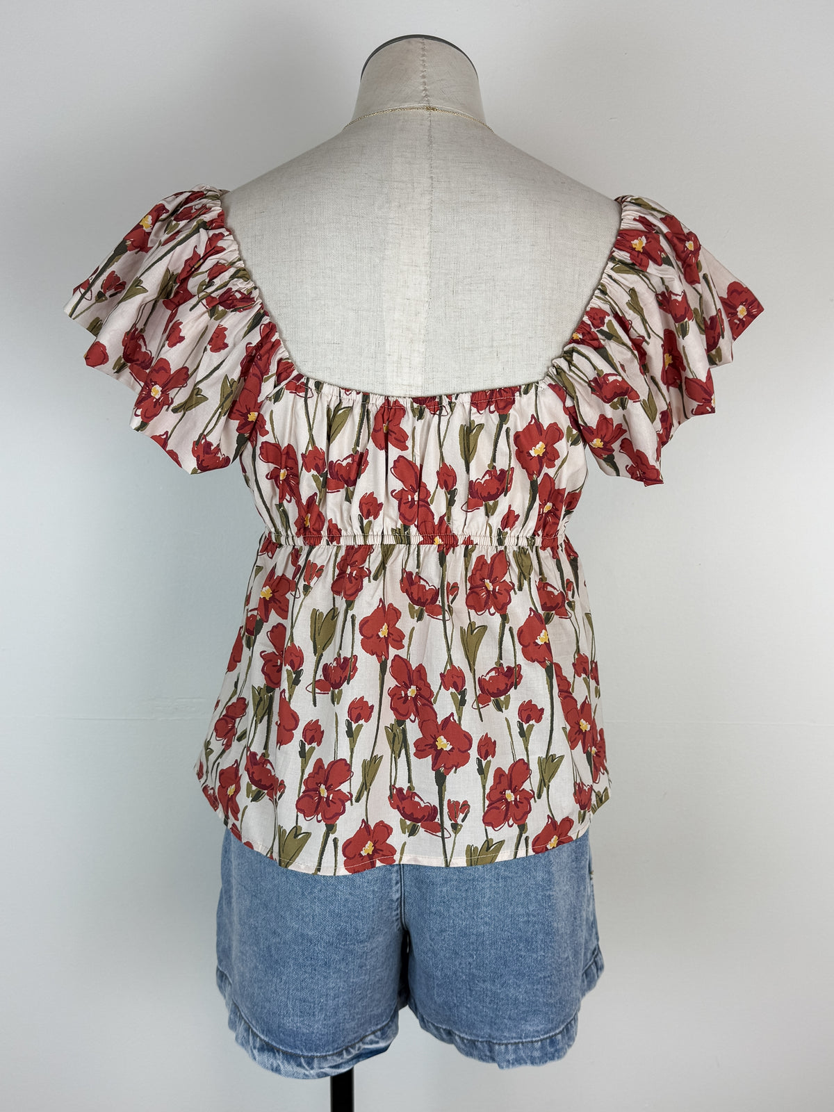 Morgan Ruffle Sleeve Floral Top in Natural/Poppy