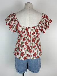 Morgan Ruffle Sleeve Floral Top in Natural/Poppy