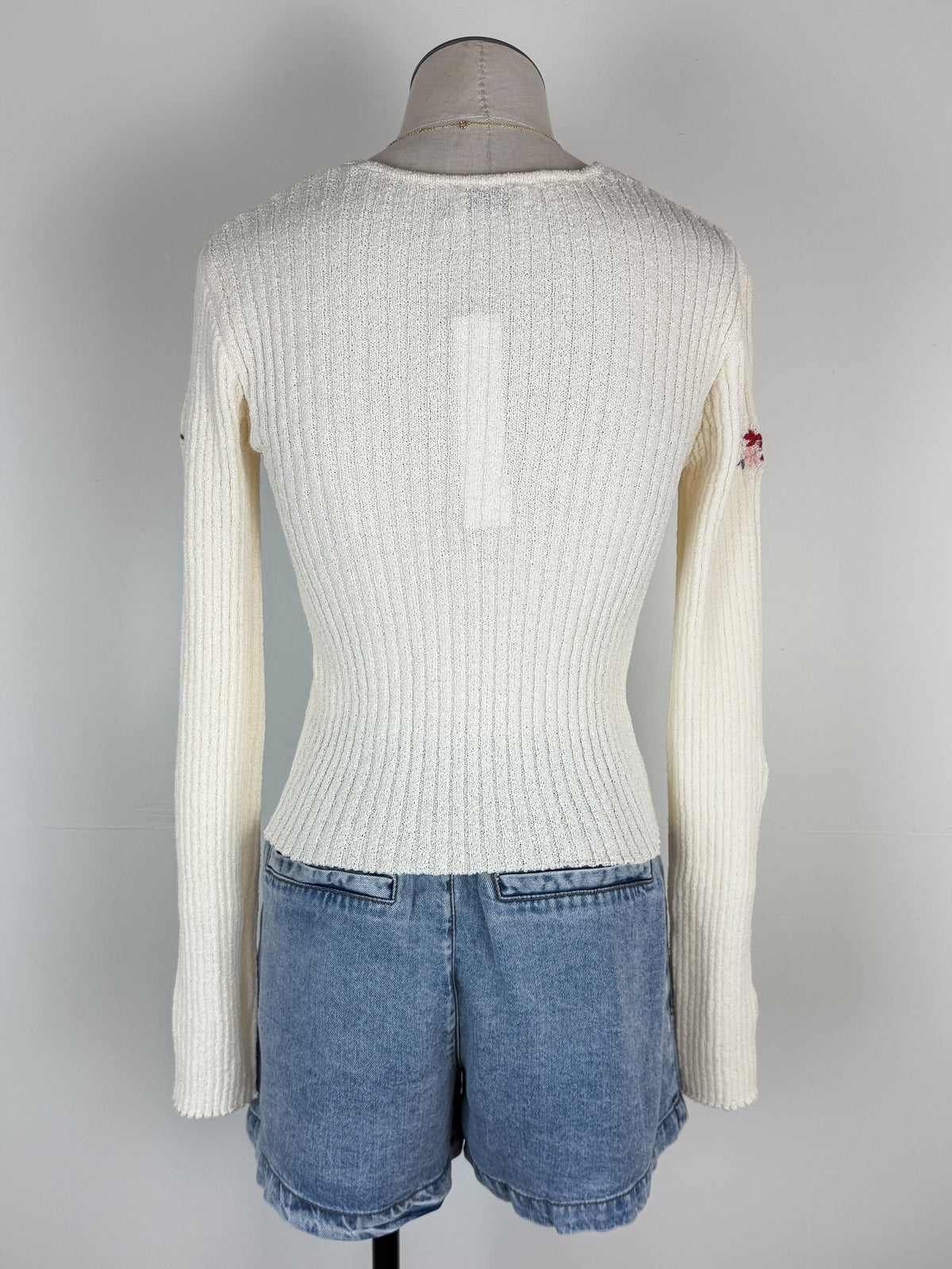 Kim Floral Embroidered Front Tie Cardigan in Cream