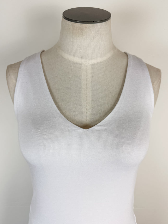 Lola V Neck Double Layer Tank in White