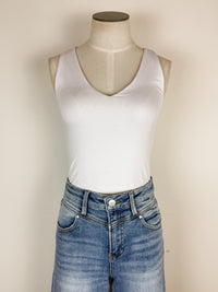 Lola V Neck Double Layer Tank in White