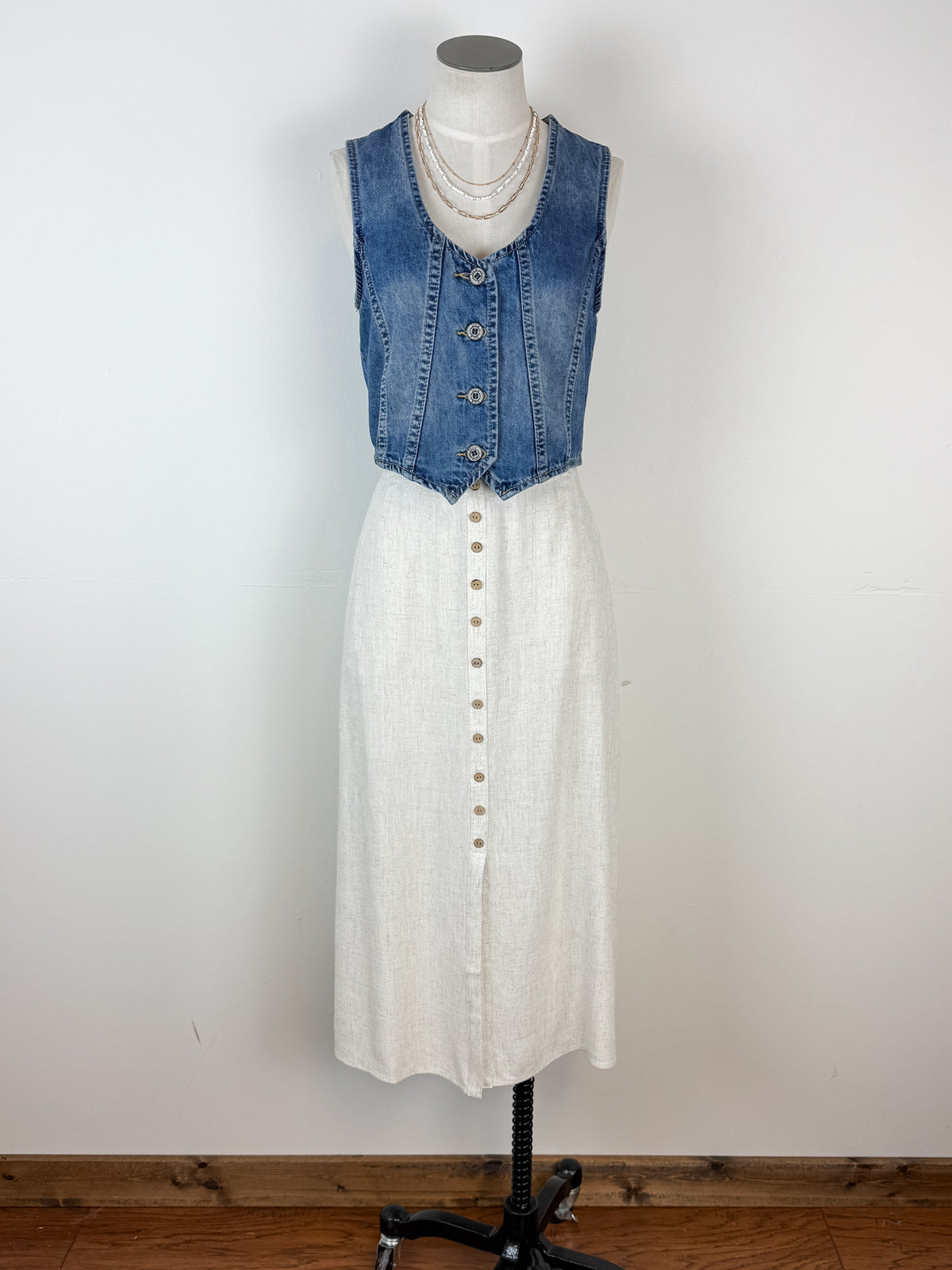 Catherine Linen Midi Skirt in Natural