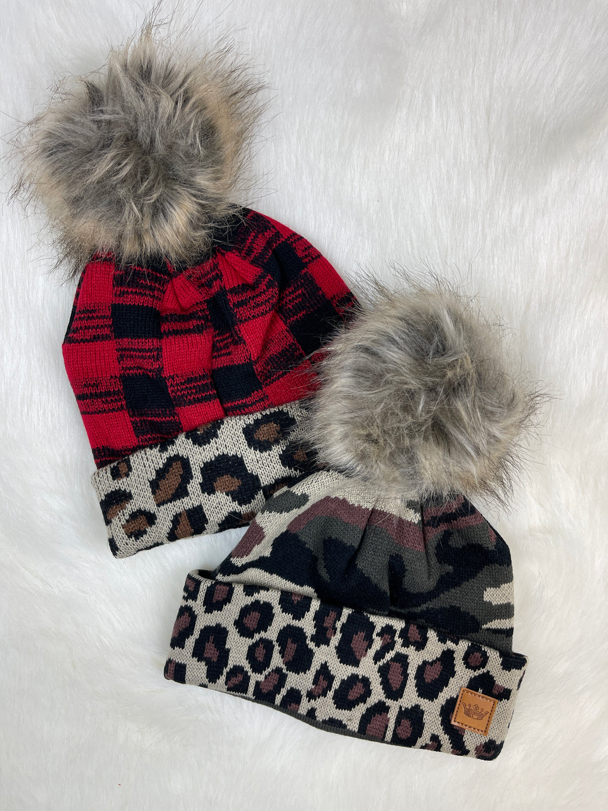 Leopard Trim Puffball Hat