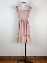 Kori Ruffle Strap Smocked Dress in Mauve