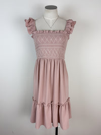 Kori Ruffle Strap Smocked Dress in Mauve