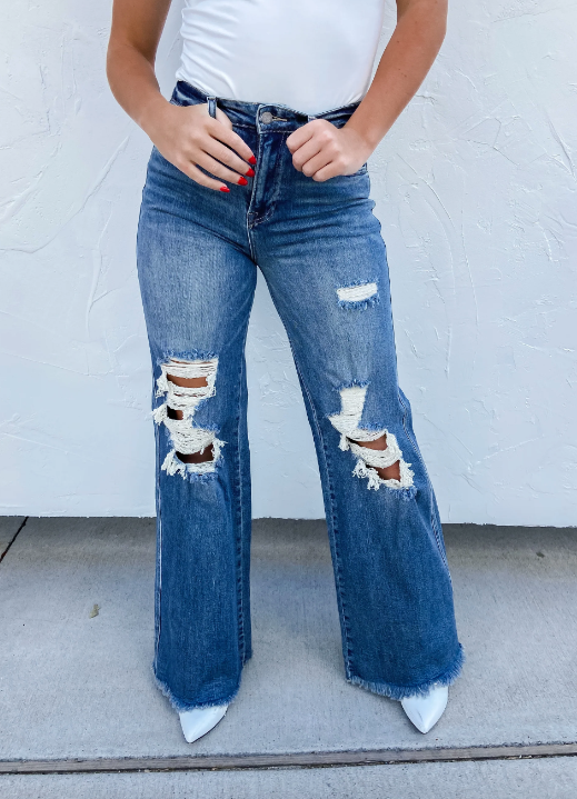 Blakeley Distressed Wide Leg Jeans