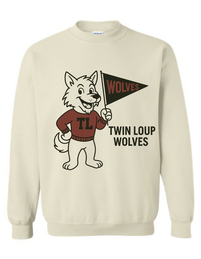 Twin Loup Wolves Vintage Mascot Tee & Sweatshirt