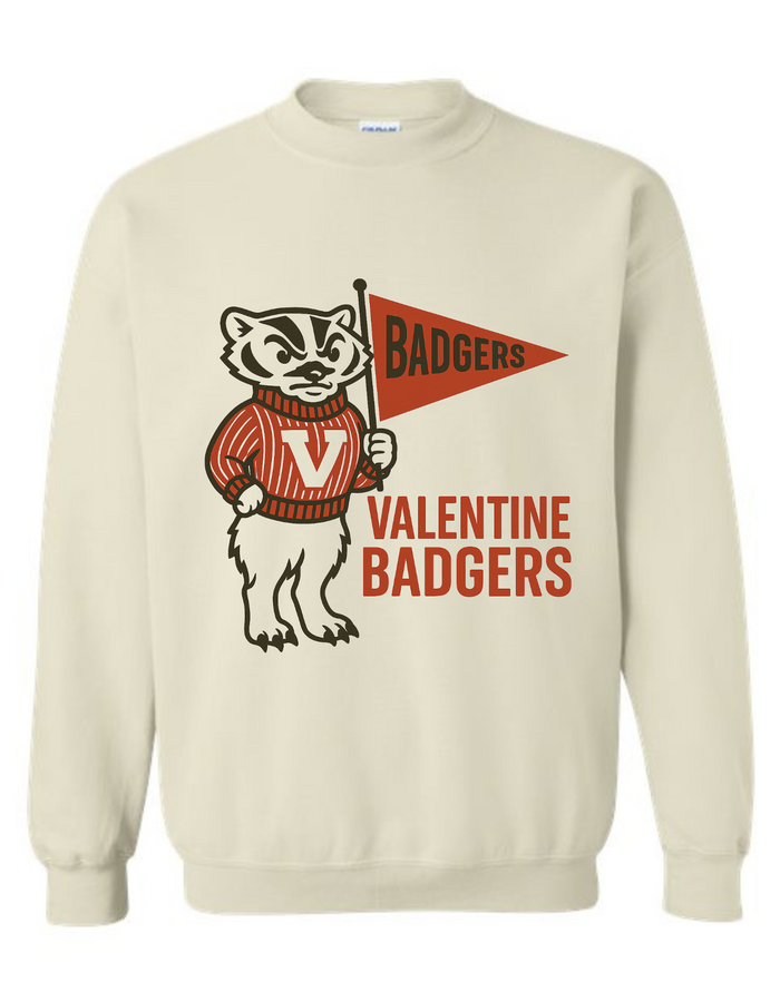Valentine Badgers Vintage Mascot Tee & Sweatshirt