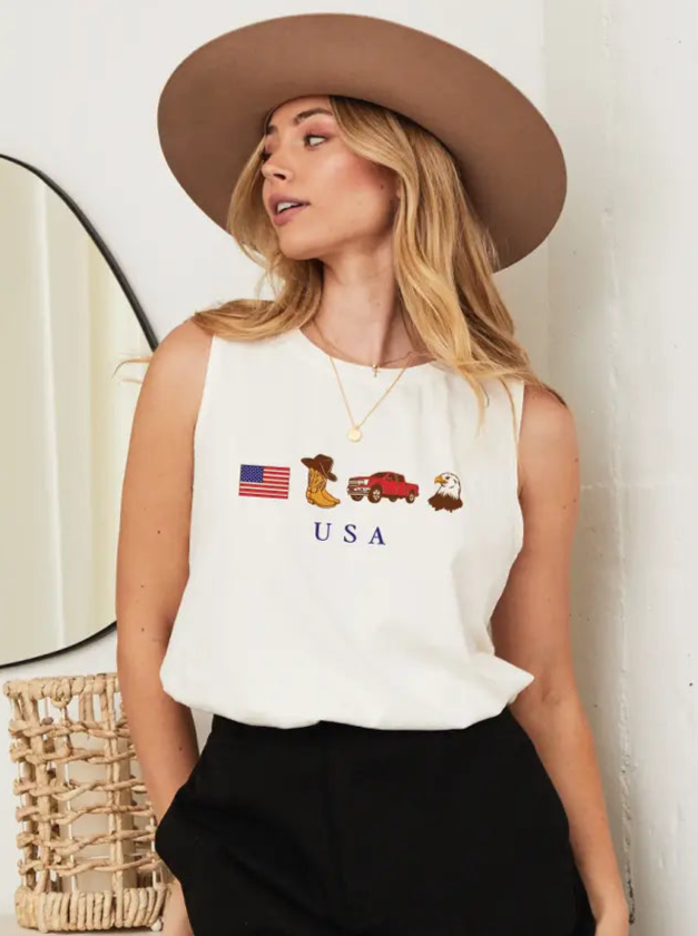 Jackie Patriotic Tank in Cream