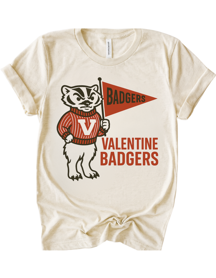 Valentine Badgers Vintage Mascot Tee & Sweatshirt