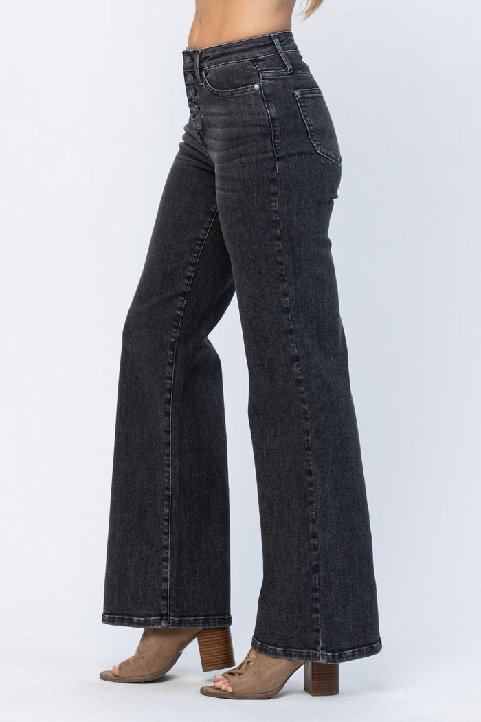 Judy Blue Button Fly Wide Leg in Washed Black